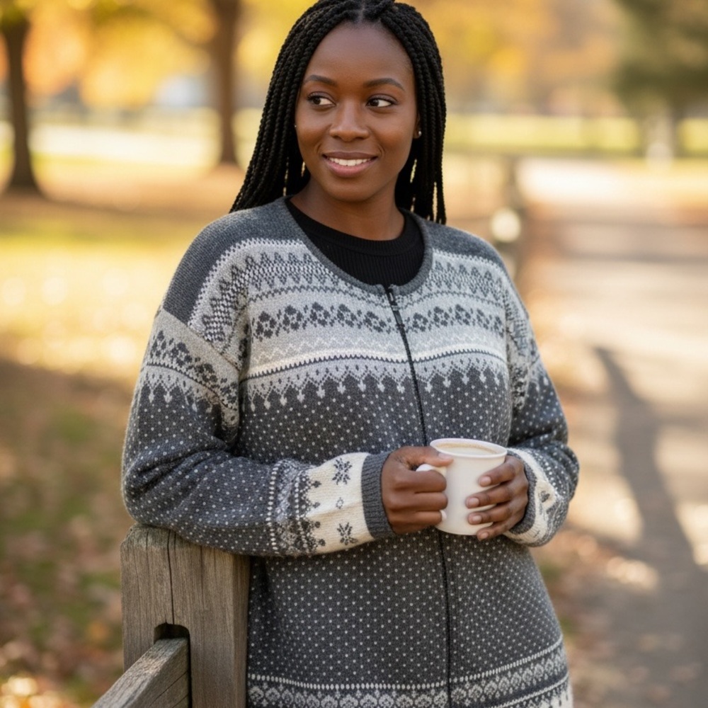 111 State Vintage Nordic Fair Isle Wool Full Zip Cardigan Sweater Medium EUC